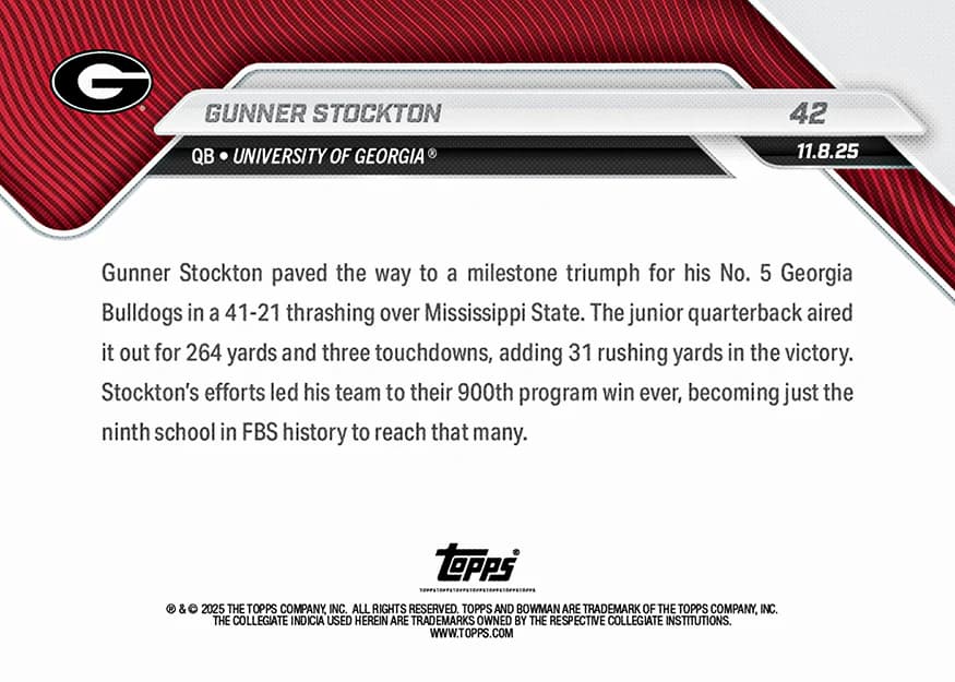 Gunner Stockton - 2025-26 Bowman U Now Football - Card 42 - back